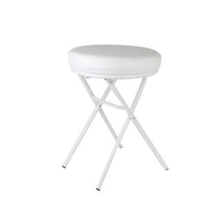 Foldable bathroom stool in white metal and white synthetic leather - Ø36xh49cm | Amonn