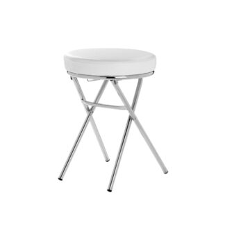 Klappbarer Badehocker mit verchromtem Metall und weißem Kunstleder - Ø36xh49cm | Amonn