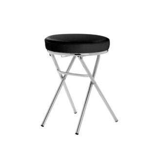 Foldable bathroom stool in chrome metal and black synthetic leather - Ø36xh49cm | Amonn