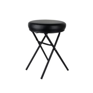 Sgabello bagno richiudibile in metallo nero ed ecopelle nera - Ø36xh49cm | Amonn