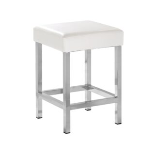 Sgabello bagno in metallo cromato ed ecopelle bianca -33x33xh55cm | Amonn