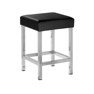 Badehocker aus verchromtem Metall und schwarzem Kustleder - 33x33xh55cm | Amonn