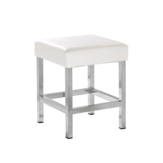 Badehocker aus verchromtem Metall und weißem Kustleder - 33x33xh40cm | Amonn