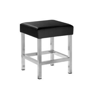 Sgabello bagno in metallo cromato ed ecopelle nera -33x33xh40cm | Amonn