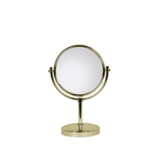 Free-standing double-sided magnifying mirror in gold-plated brass - Ø22cm | Amonn