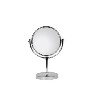 Free-standing double-sided magnifying mirror in chrome-plated brass - Ø22cm | Amonn