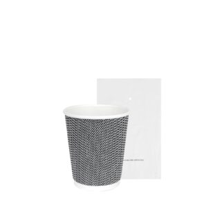 Biologisch abbaubarer Pappbecher mit schwarzem 3D-Muster, verpackt, 240ml - 500Stk | Amonn