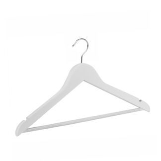 White beechwood clothes hanger, chromed hook - 50pcs | Amonn