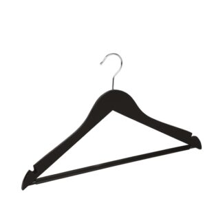 Black beechwood clothes hanger, chromed hook - 50pcs | Amonn