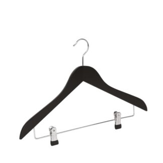 Black beechwood clothes hanger, chromed hook - 50pcs | Amonn