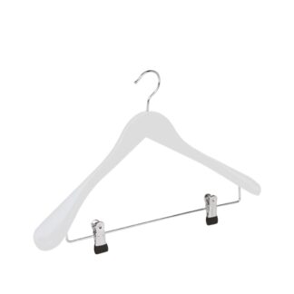 White beechwood clothes hanger, chromed hook - 50pcs | Amonn