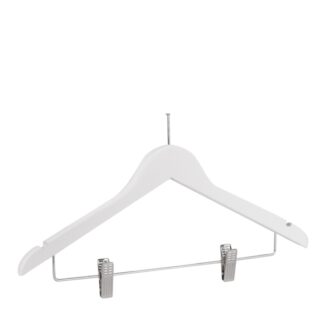White lotus wood clothes hanger, chromed pin - 50pcs | Amonn