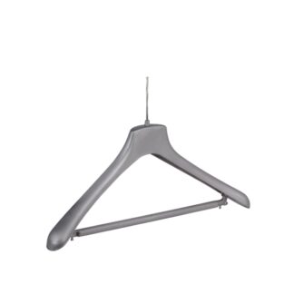 Kleiderbügel aus silberfarbenem Kunststoff mit Steg, vernickelter Stift - 100Stk | Amonn