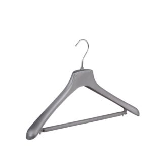 Silver plastic clothes hanger with rod, chromed hook - 100pcs | Amonn