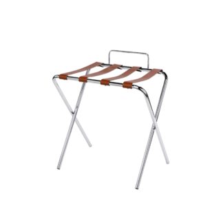 Klappbarer Koffeständer aus verchromtem Edelstahl und braue Tragegurten - 56x42xh58/67cm | Amonn