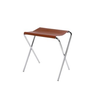 Foldable luggage rack in shiny steel and brown band - 56x54xh58cm | Amonn