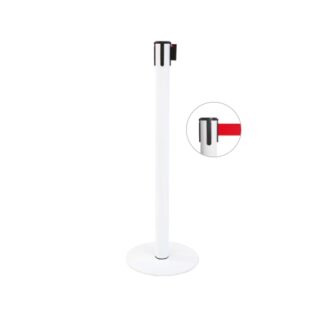 Colonna di delimitazione in metallo bianco e nastro rosso | Amonn