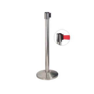 Barrier pole in satin steel and with red strap | Amonn