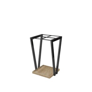 Schirmständer aus naturfarbenem Edelstahl und Basis aus grauem Holz | Steel Line
