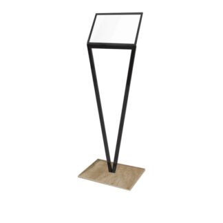 Information display in anthracite painted stainless steel and natural wooden base | Steel Line