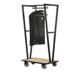 Luggage trolley in anthracite painted stainless steel and natural wooden base - 100x60xh180cm | Steel Line