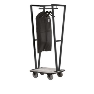 Carrello porta valigie in acciaio inox verniciato antracite e base in legno grigio - 70x60xh180cm | Steel Line