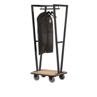 Carrello porta valigie in acciaio inox verniciato antracite e base in legno naturale - 70x60xh180cm | Steel Line