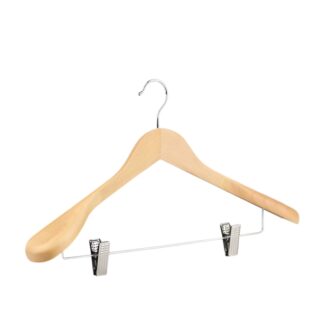 Natural lotus wood clothes hanger, chromed hook - 50pcs | Amonn