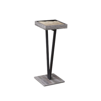 Posacenere su piantana in acciaio inox verniciato antracite e base in legno grigio | Steel Line